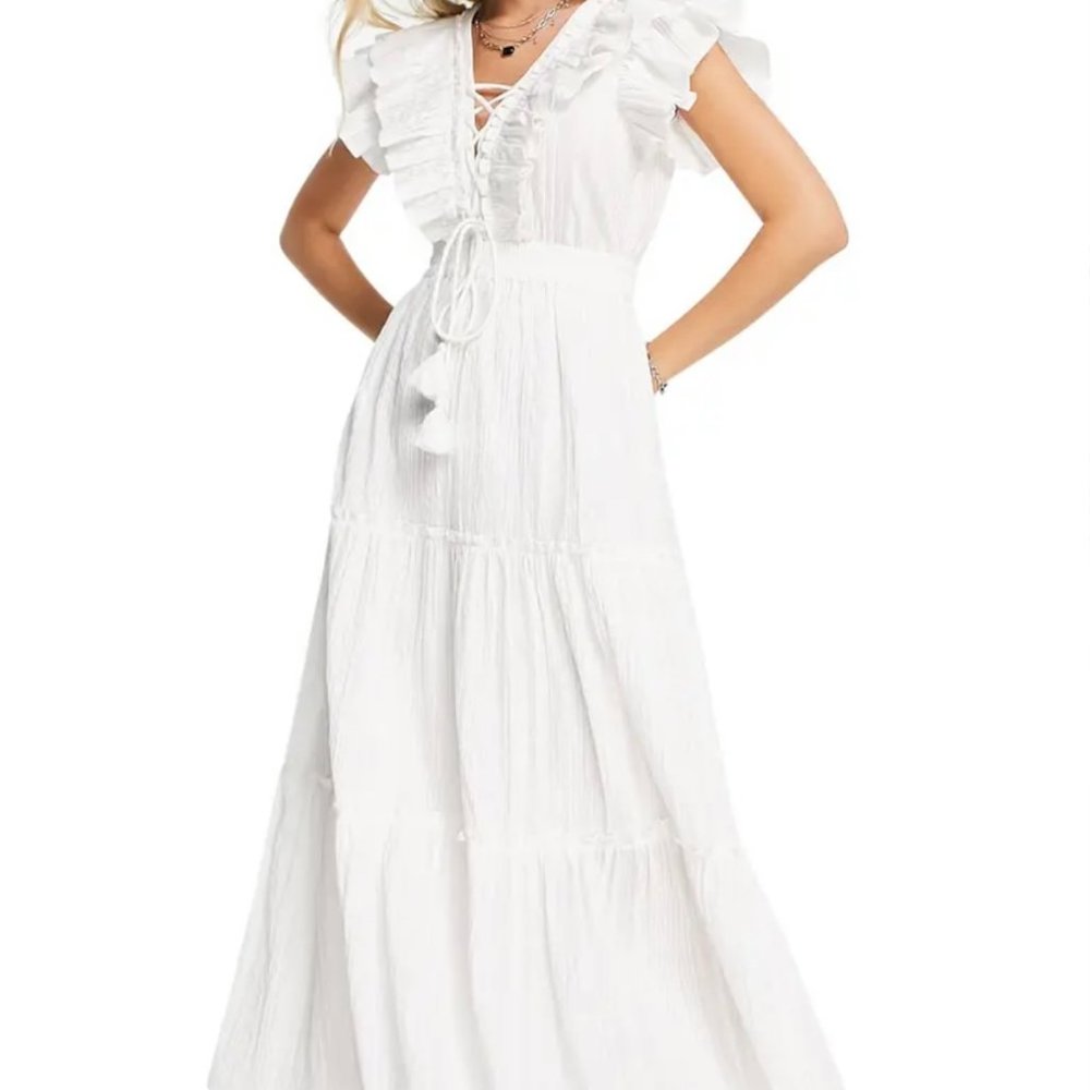 NWT Topshop Ruffle Cotton Seersucker Maxi Dress
